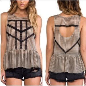 FREE PEOPLE Sleeveless Black and Tan Patterned Peplum Top women’s size Small